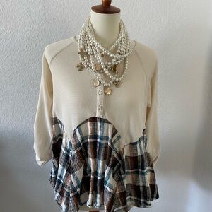 Altar'd State Cream Asymmetrical Peplum Blouse 3/4 Sleeve